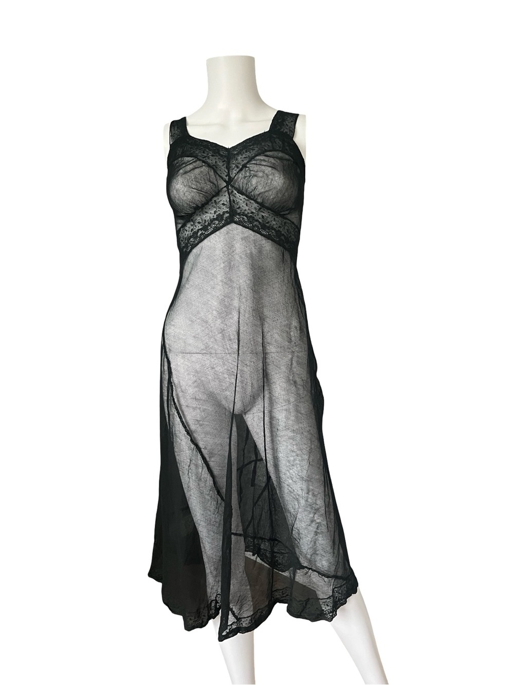 Vintage 30s 40s Sheer Black Nightgown Mesh Sexy Deco Nouves Witchy Goth Gothic
